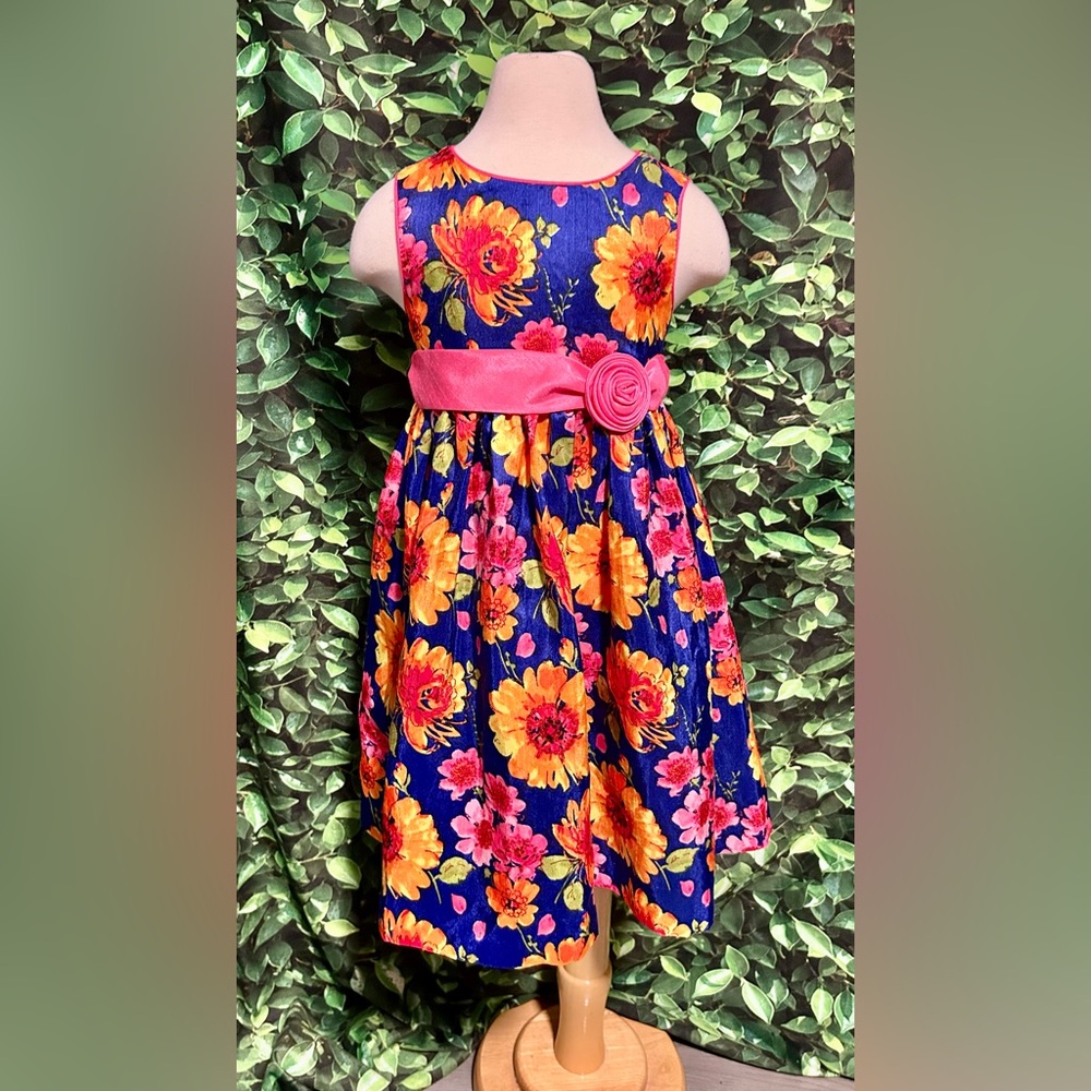 AMERICAN PRINCESS Dress Sleeveless Floral Print Empire Formal Navy Pink Girls 5